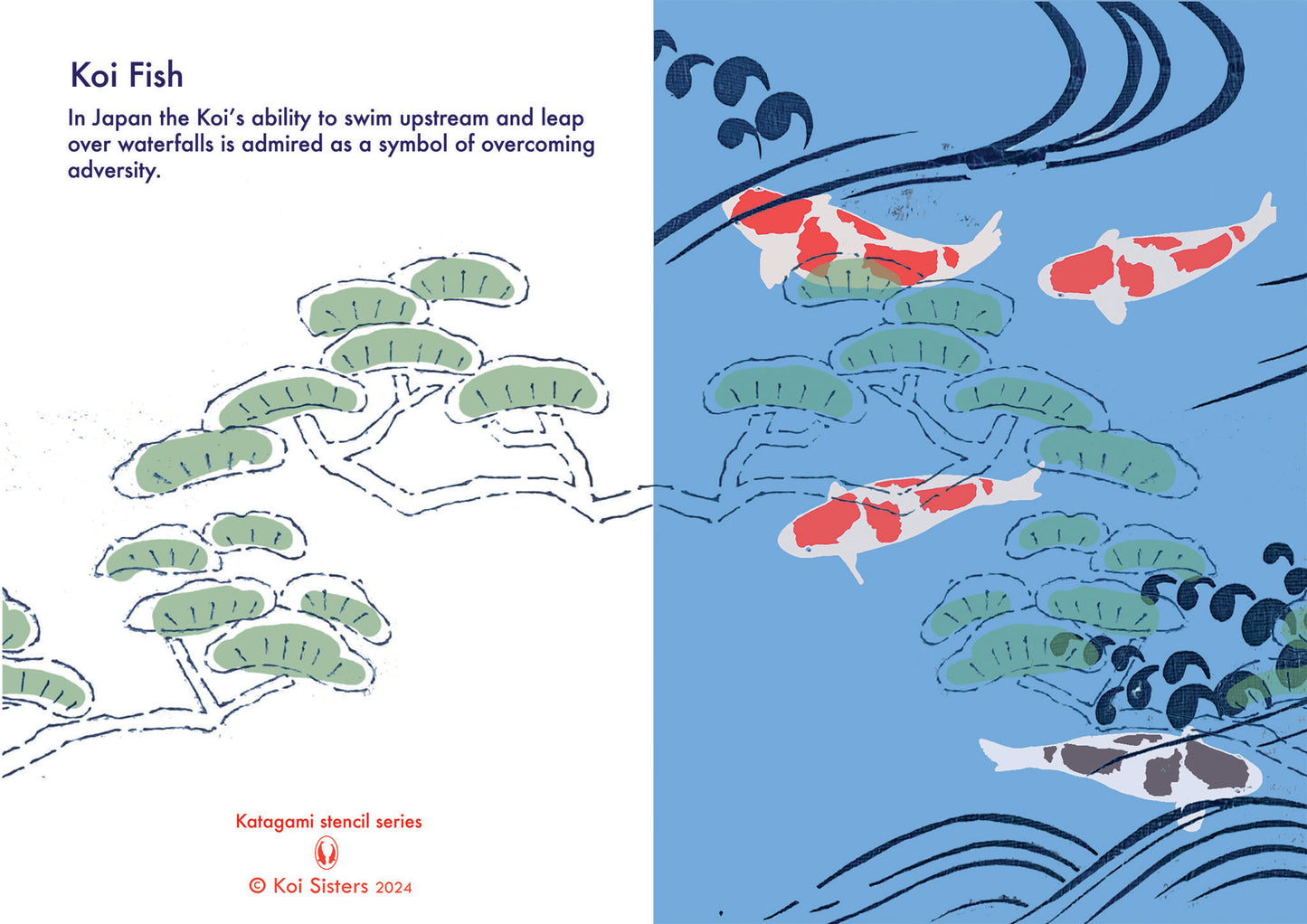 Koi Sisters Card - Blue Koi