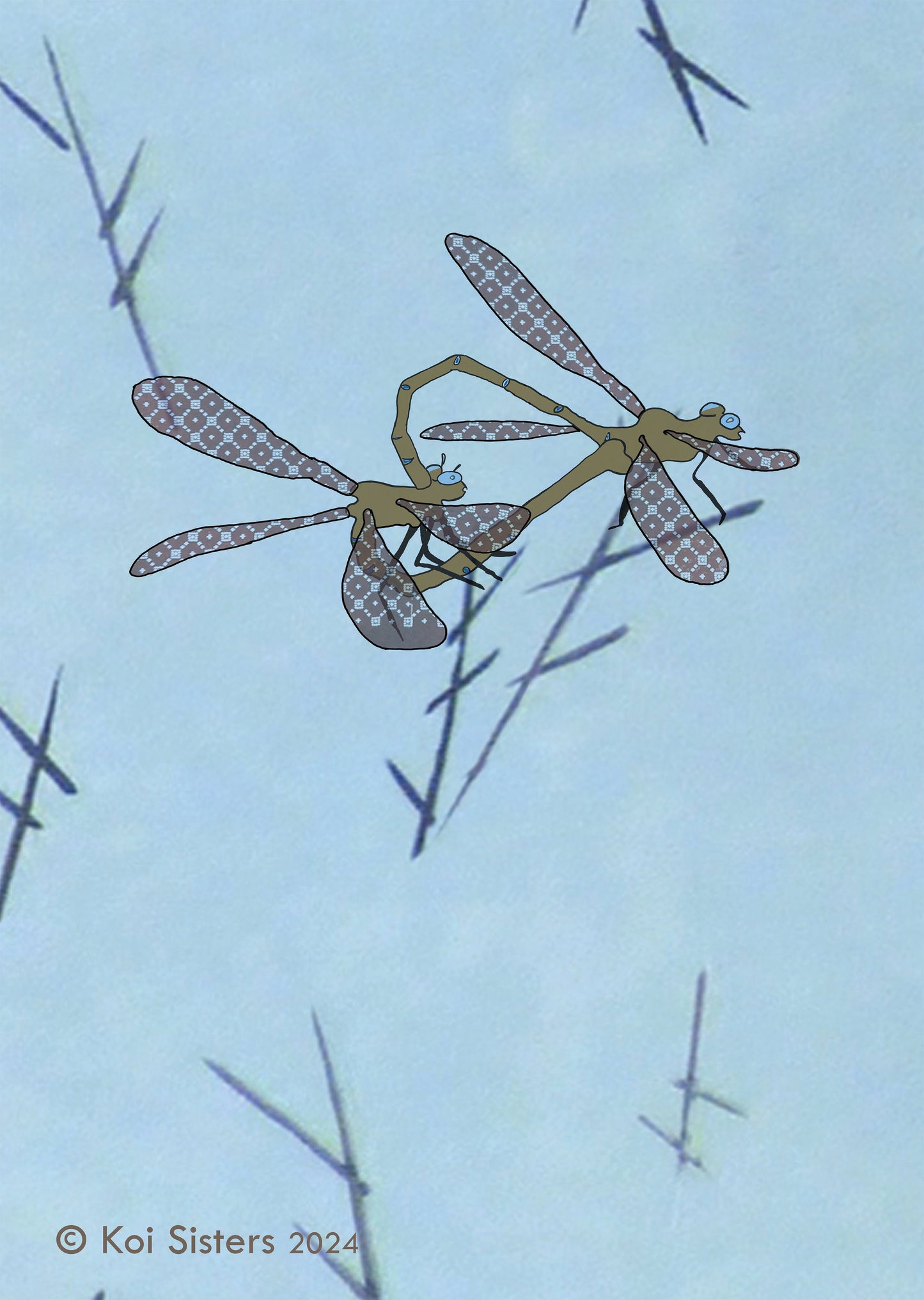 Koi Sisters - Dragonflies blue Portrait - A3 print