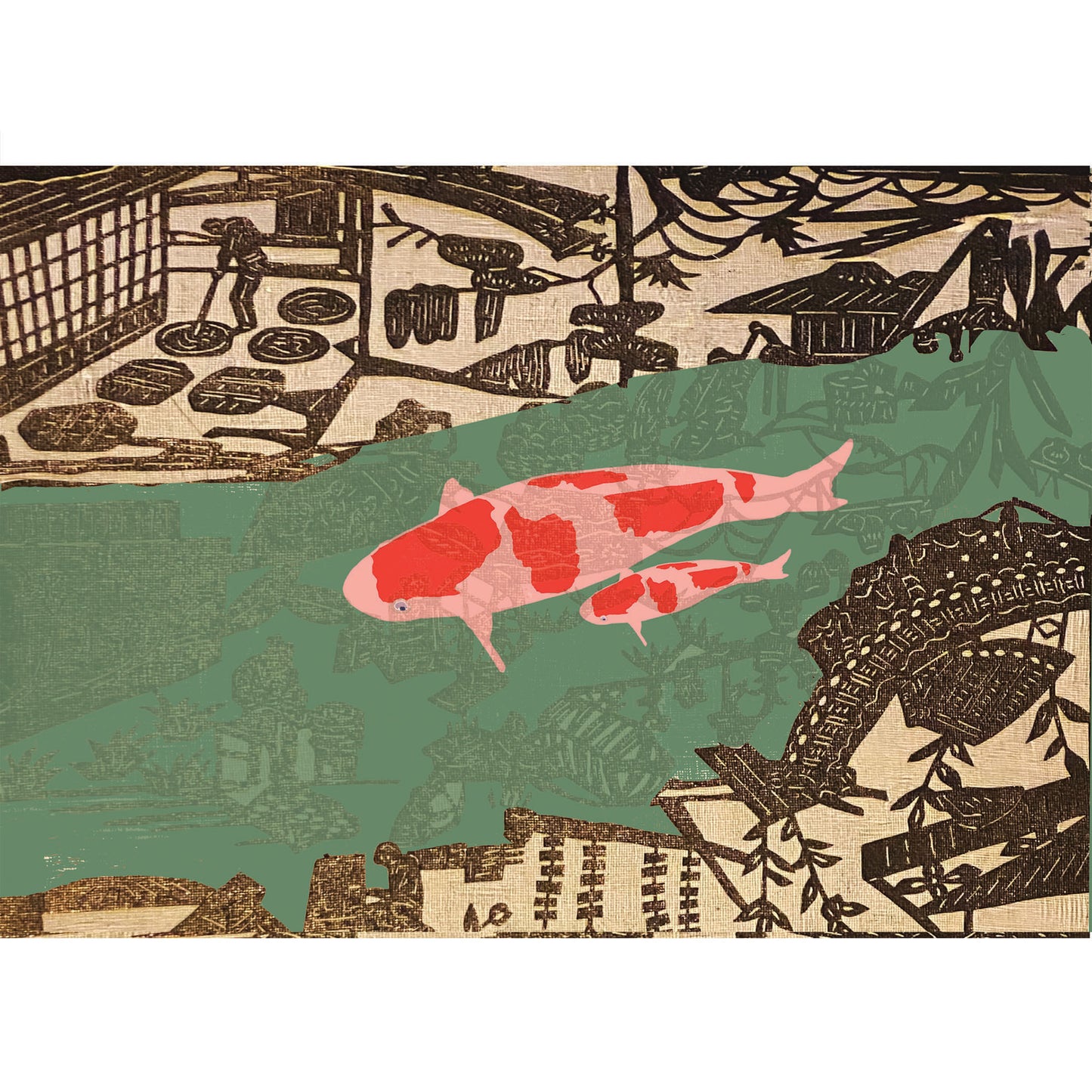 Koi Sisters Card - Koi Fish in the Village