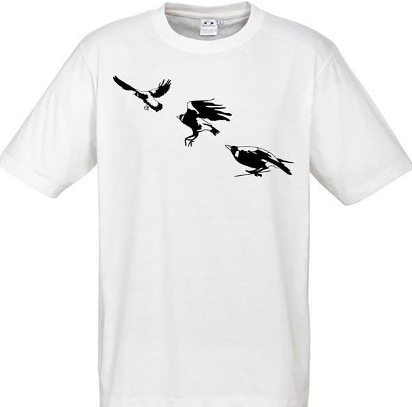 Magpies Flying 3 Men's Unisex T Shirt - White