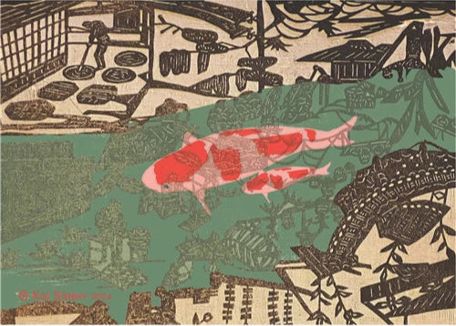 Koi Sisters - Koi in the Village Green River - A1 print
