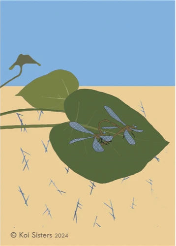 Koi Sisters - Dragonflies on Lotus Leaf - A3 print