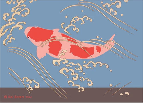 Koi Sisters - Pink Koi in Blue Water- A3 print