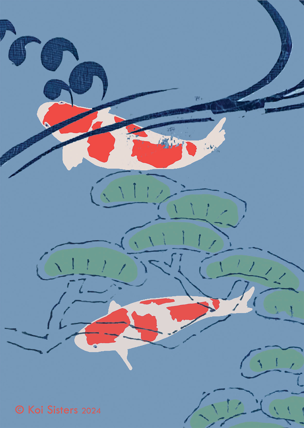 Koi Sisters - Blue Koi Close Up- A3 print