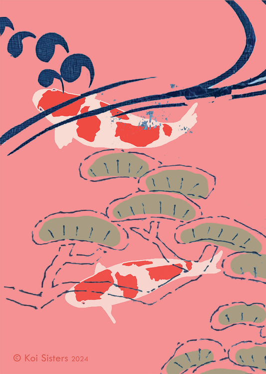 Koi Sisters - Pink Koi Close Up- A3 print
