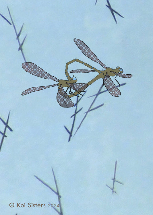 Koi Sisters - Dragonflies blue Portrait - A3 print