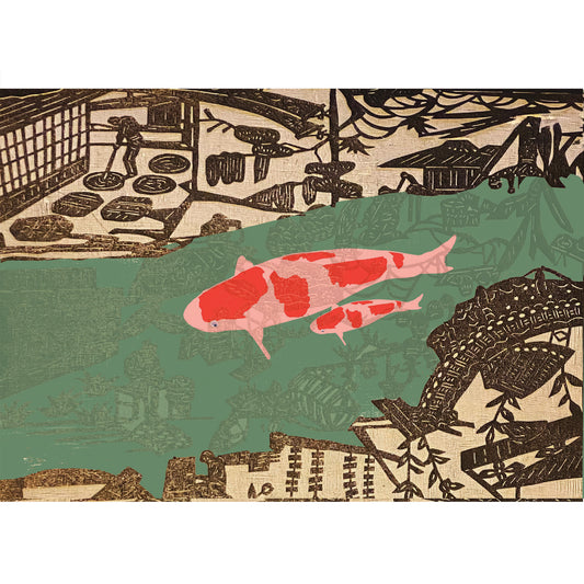 Koi Sisters Card - Koi Fish in the Village
