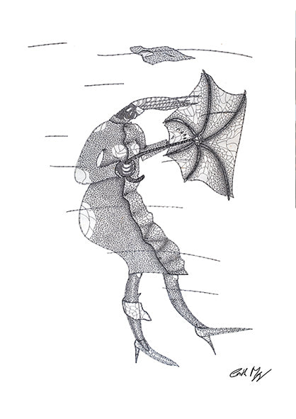 Koi Sisters Card - Lady In Wind With Brolly