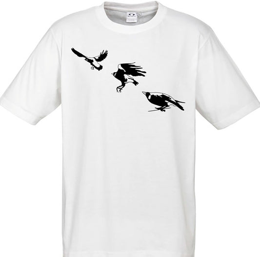 Magpies Flying 3 Men's Unisex T Shirt - White