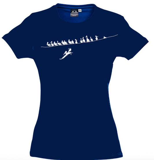 Pelicans On Wire Womens Unisex T Shirt - Navy