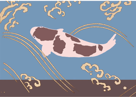 Koi Sisters Card - Brown Koi in Blue Water